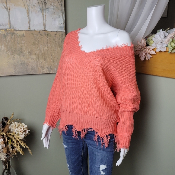 Pink Lily Sweaters - NWOT Distressed V-neck Sweater